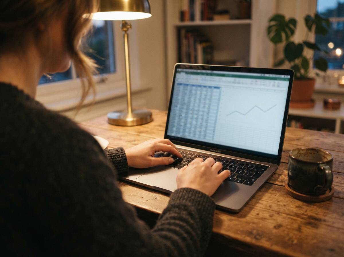 Close up of hands typing on a laptop showing a spreadsheet used for financial modeling.